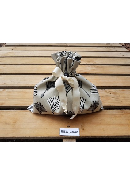 Pamuklu Kumaş Gri Desenli 2,5 kg Erzak-Bakliyat Torbası BEG_3432