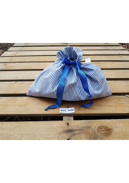 Pamuklu Kumaş Mavi Çizgili 5,0 kg Erzak-Bakliyat Torbası BEG_3446