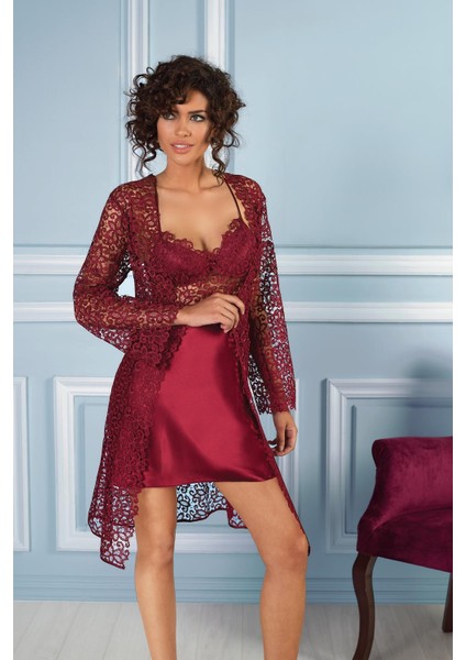 6125 6lı Saten Set Bordo