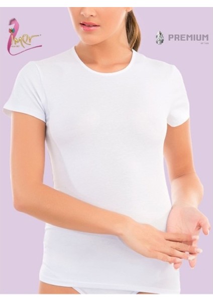 1264 Kisa Kol Sifir Yaka T-Shirt Beyaz