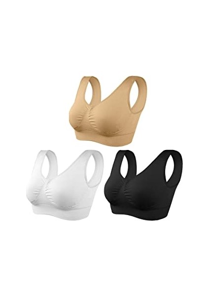 Dikişsiz Pedli Sütyen Seti. 3 Renk Tek Pakette (Siyah-Beyaz-Ten )