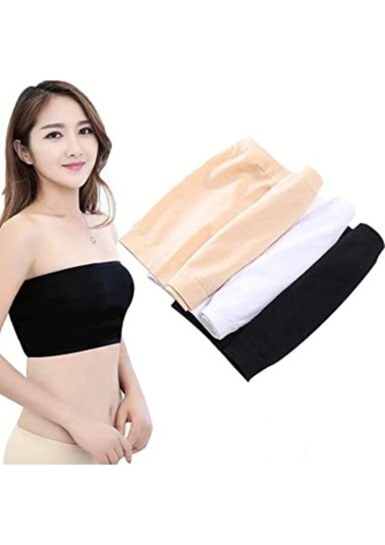 Normbra 3 Adet Dikişsiz Straplez Sütyen Sütyen Seti Siyah-Beyaz-Ten 3 Renk Tek Pakette