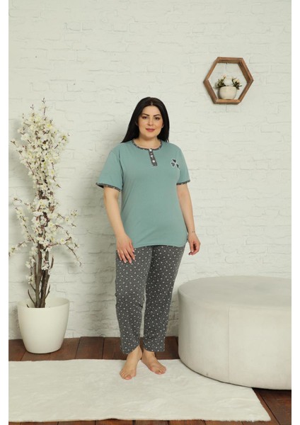 Kadın Kısa Kollu Cepli Yazlık Battal Beden Pijama Takımı modelleri