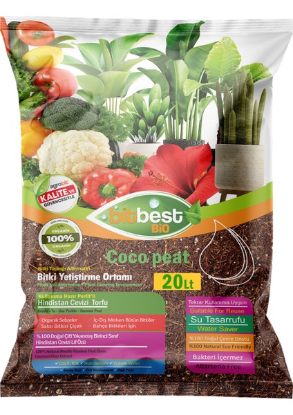 Cocopeat 20 lt  Hindistan Cevizi Torfu Bitki Toprağı  Alternatifi Direk Kullanıma Hazır