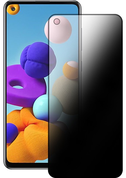 Samsung Galaxy A21S Hayalet Privacy Gizli Cam Ekran Koruyucu Siyah