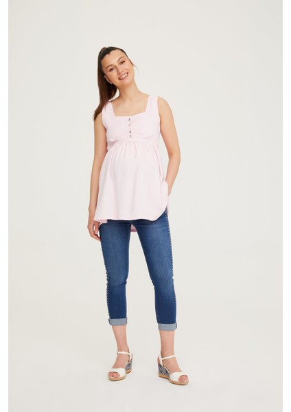 VAV1075-0001 Cepsiz Bol Kesim Pembe Hamile Tunik