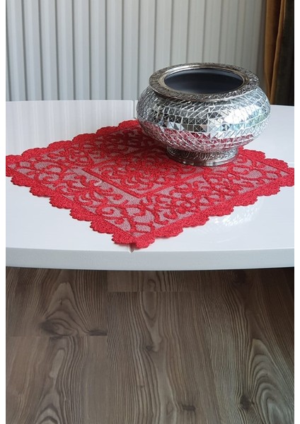 Osmanlı Desen Örme Peçete 6 Adet Kırmızı