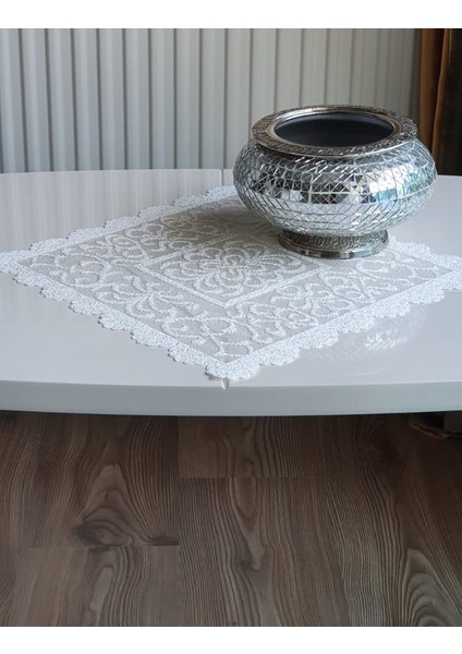 Osmanlı Desen Örme Peçete 6 Adet Krem
