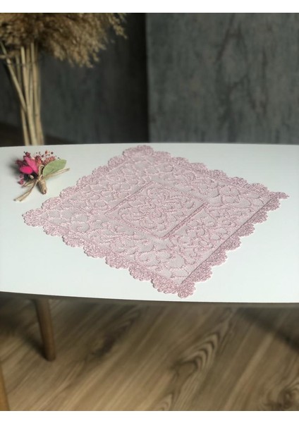 Osmanlı Desen Örme Peçete 6 Adet Pudra