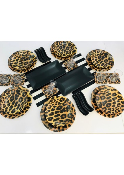 6 Kişilik 30 Parça Leopar Kahvaltı ve Pasta Takımı