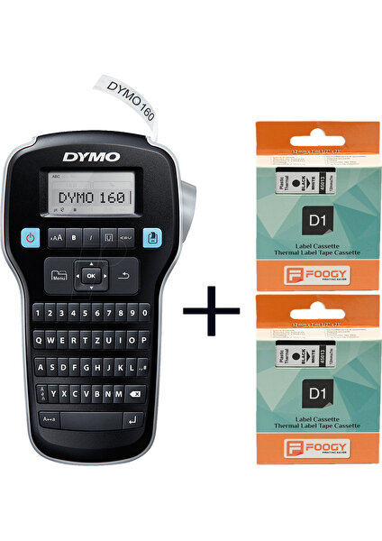 Dymo Lm 160 Etiket Yazıcı ve 2 Adet Foogy D1 Muadili Plastik Şerit Etiket 12 mm 7 mt Sarı Siyah