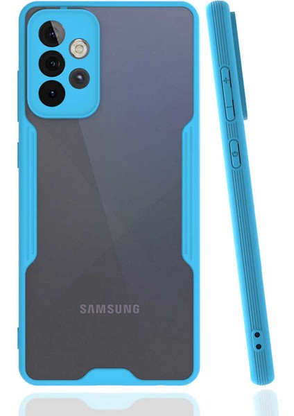 - Samsung Galaxy A52 - Kılıf Kenarı Renkli Arkası Şeffaf Parfe Kapak - Mavi
