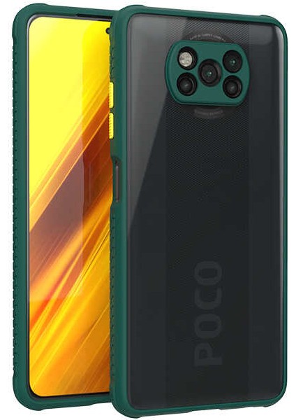 - Xiaomi Poco X3 - Kılıf ​​Arkası Şeffaf Sert Kaff Kapak - Koyu Yeşil