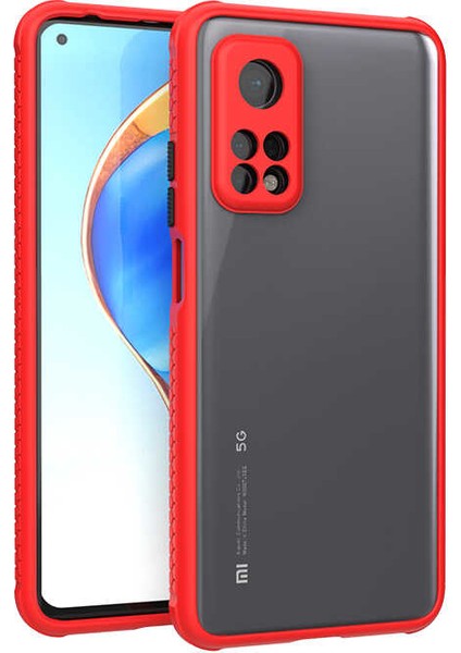 - Xiaomi Mi 10T 5G - Kılıf ​​Arkası Şeffaf Sert Kaff Kapak - Kırmızı