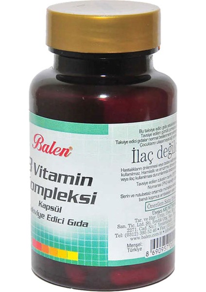 B Vitamin Kompleksi 425 Mg 2 x 60 Kapsül