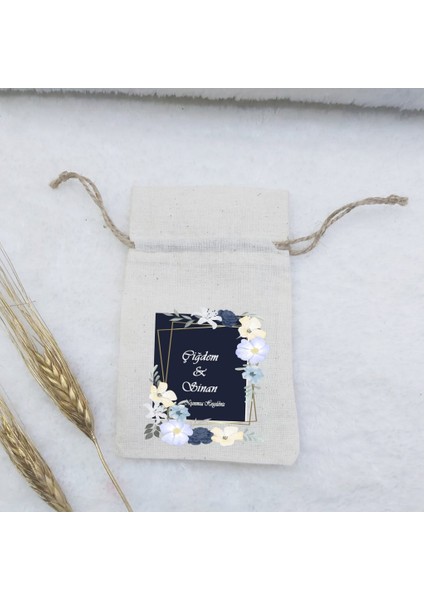 30 Adet Baskılı Lavanta Kesesi Boş 9X13 cm Nikah Liği Mavi Üzeri Çiçekli