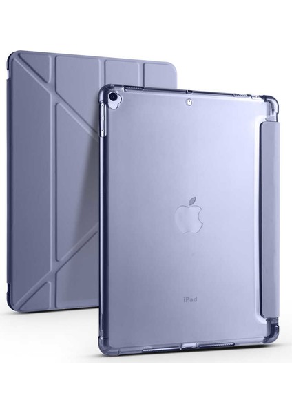 Apple iPad 10.2 8.nesil Tri Folding Akıllı Kalem Hazneli Standlı Kılıf Mor