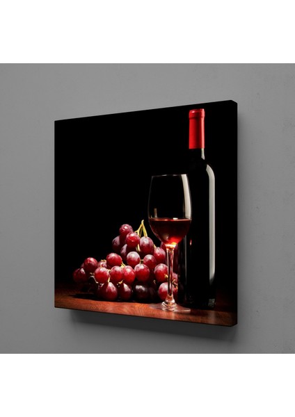 Kırmızı Şarap-Kadeh ve Üzüm Kanvas Tablo 130 x 130 cm