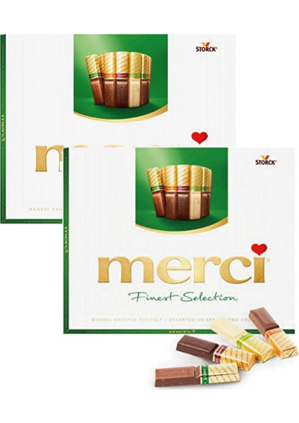 Merci Çikolata 250 gr Bademli Hediye Çikolata Crispy Almond Chocolate 2'li Avantaj Paketi.