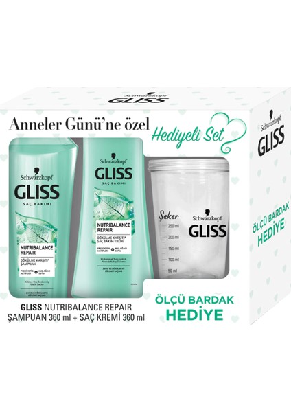 Gliss Nutribalance Şampuan 360 ml + Saç Kremi 360 ml + Ölçü Bardağı