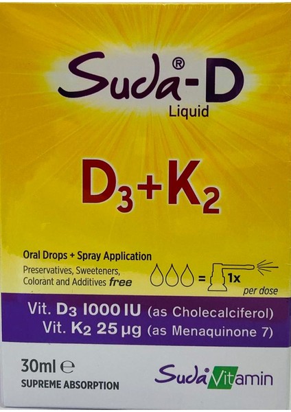 Suda-D Likit Vitamin D3+K2 Sprey Damla 30 ml