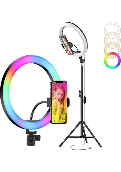 Ring Light LED Sürekli Işık Youtube Tiktok Canlı Yayın Light Kuaför Işığı 210cm Ayaklı Tripod- 10"