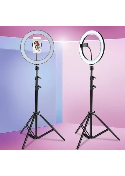 Ring Light LED Sürekli Işık Youtube Tiktok Canlı Yayın Light Kuaför Işığı 210cm Ayaklı Tripod- 10"