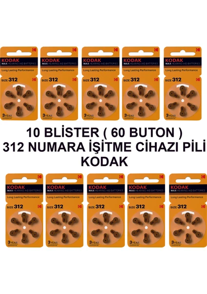 312 Numara 10 Paket Kodak Işitme Cihazı Pili