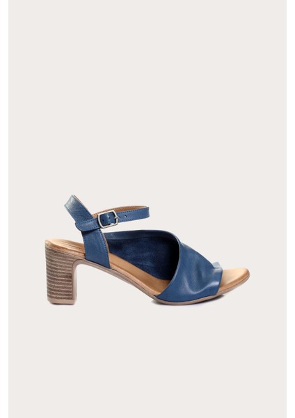 Mavi Deri Kadın Topuklu Sandalet