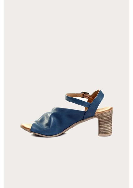 Mavi Deri Kadın Topuklu Sandalet modelleri