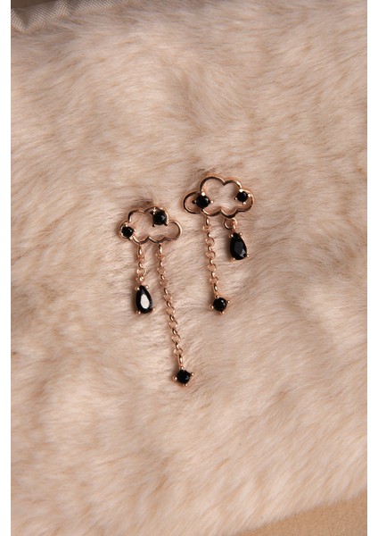 Bulut Motifli Siyah Zirkon Taşlı Rose Altın Kaplama Gümüş Küpe 925 Ayar modelleri