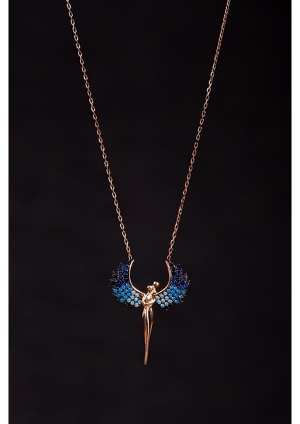 Karışık Zirkon Taşlı Melek Kanatlı Rose Altın Kaplama Kolye fırsatları