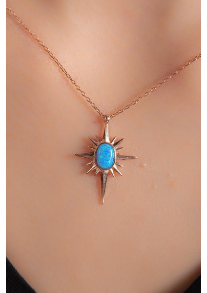 Opal Taşlı Kutup Yıldızlı Rose Altın Kaplama Kadın Gümüş Kolye 925 Ayar modelleri