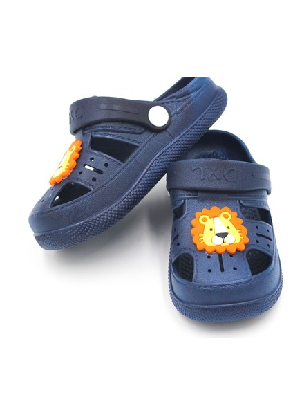 Çocuk Günlük Kaymaz Taban Hayvan Figürlü Çocuk Sandalet Terlik - Lacivert