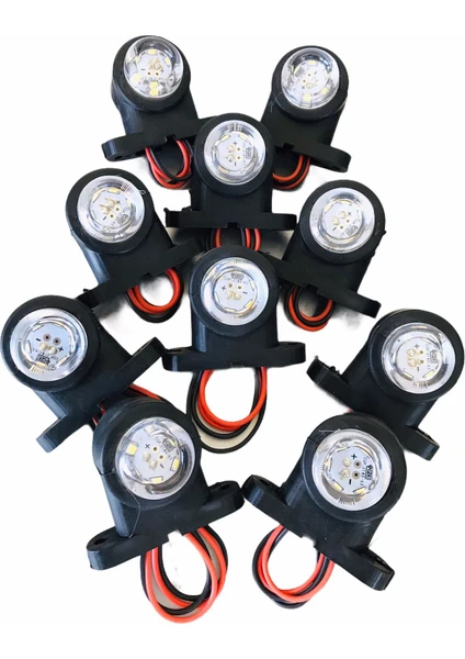 Net Oto Market Mini Takoz Lamba 12 Ledli Beyaz-Kırmızı 10 Lu Paket 12-24 Volt Uyumlu