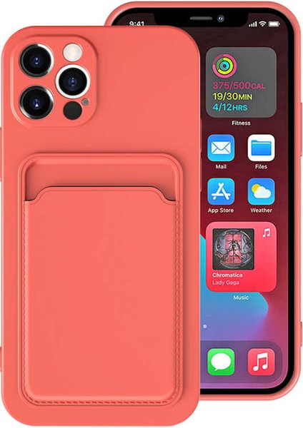 - Apple iPhone 12 Pro Max - Kılıf Kamera Korumalı Kart Bölmeli Ofix Kapak - Koyu Turuncu