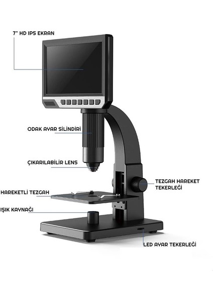 12MP 2000X 7 Inch IPS Ekran Dijital Mikroskop Şarjlı