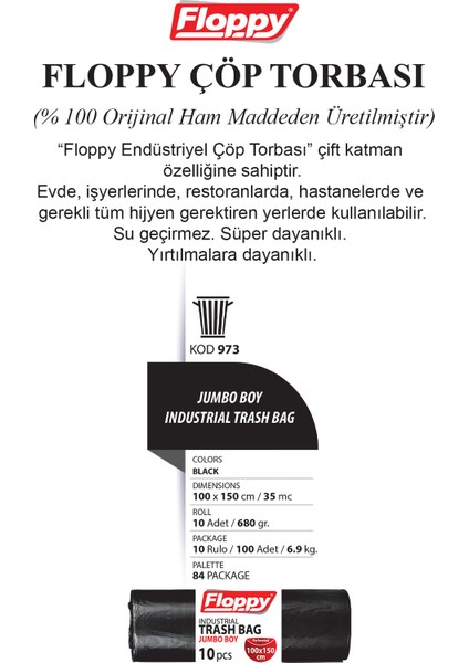 Ağır Sanayi Endüstriyel Çöp Torbası 100X150 cm 10’lu 700 gr 10 Rulo 10 'li