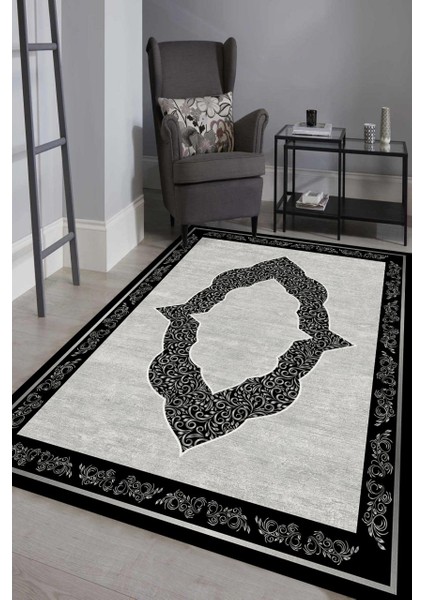 Sevimli Kedi Desenli Mor Halı Makinada Yıkanabilir Kaymaz DotTaban CP822