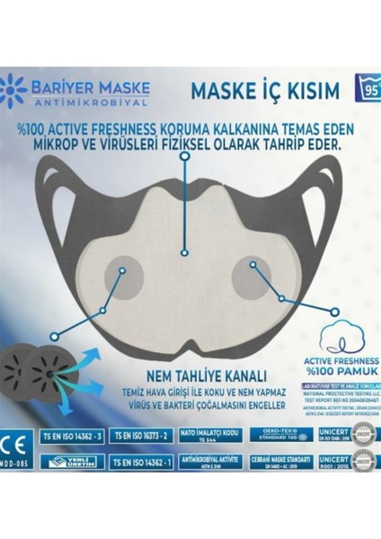 Burun Kıskaçlı Tse Li Sağlık Bakanlığı Onaylı Yıkanabilir Filtreli Nano Yüz Maskesi