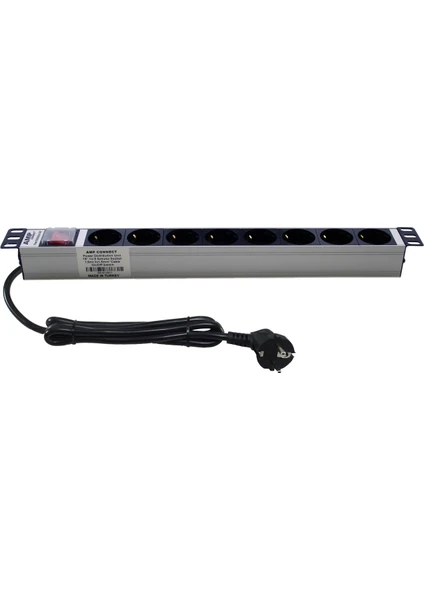 Connect 19" 1u 8'li Schuko Soketli On/off Anahtarlı Alüminyum Rack Kabin Grup Prizi Pdu