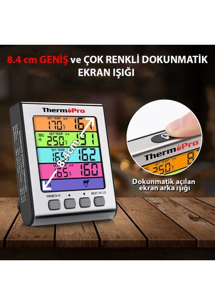 Thermopro TP17H Alarmlı 4 Uçlu Renkli LCD Profesyonel Pişirme Termometresi