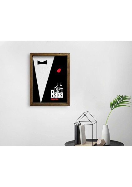 Gift Isme Özel Godfather Baba Tasarımlı Doğal Masif Ahşap Çerçeveli Tablo 45X65CM-13