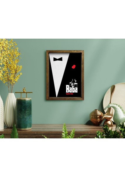 Gift Isme Özel Godfather Baba Tasarımlı Doğal Masif Ahşap Çerçeveli Tablo 45X65CM-13
