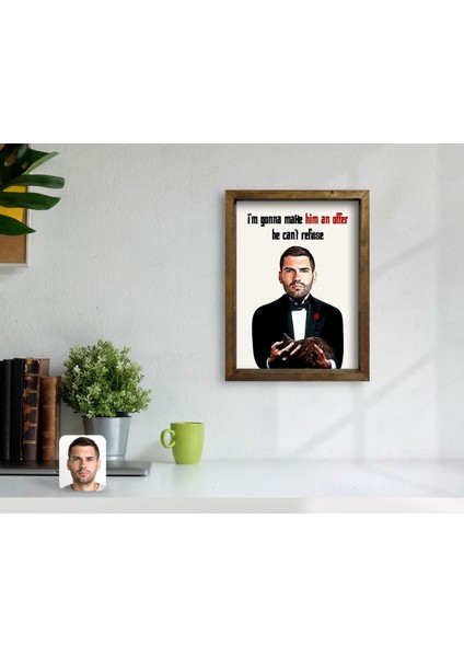 Kişiye Özel Godfather Baba Karikatürlü Doğal Masif Ahşap Çerçeveli Tablo-9 modelleri