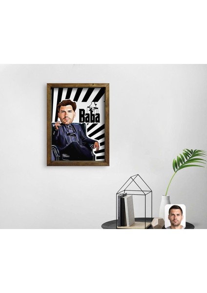 Kişiye Özel Godfather Baba Karikatürlü Doğal Masif Ahşap Çerçeveli Tablo 45X65CM-20
