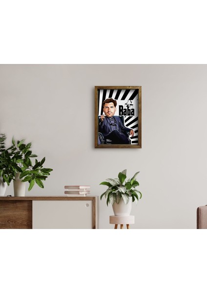 Kişiye Özel Godfather Baba Karikatürlü Doğal Masif Ahşap Çerçeveli Tablo 45X65CM-20 fırsatları