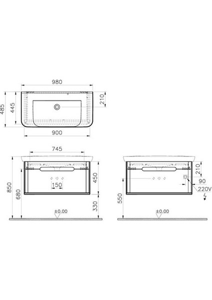 Sento Lavabo Dolabı 100 cm Tek Çekmeceli Mat Antrasit 60820