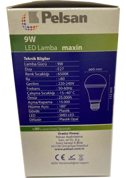 9W Beyaz Işık 6500K E27 LED Ampul 10'lu