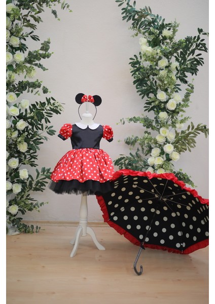 Kırmızı Puanlı Mini Mouse Çocuk Kostüm Elbise
